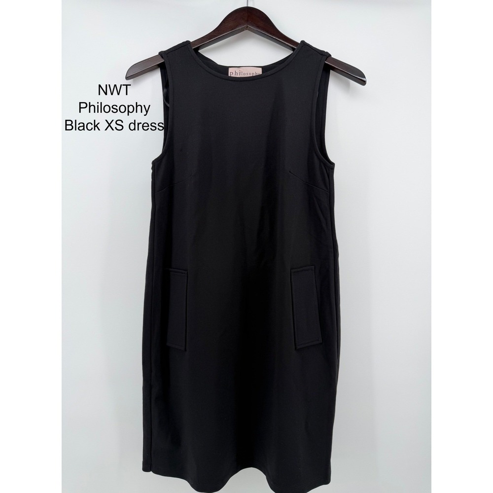 NWT Philosophy Black Shift Dress XS Sleeveless Pocket Career Minimalist